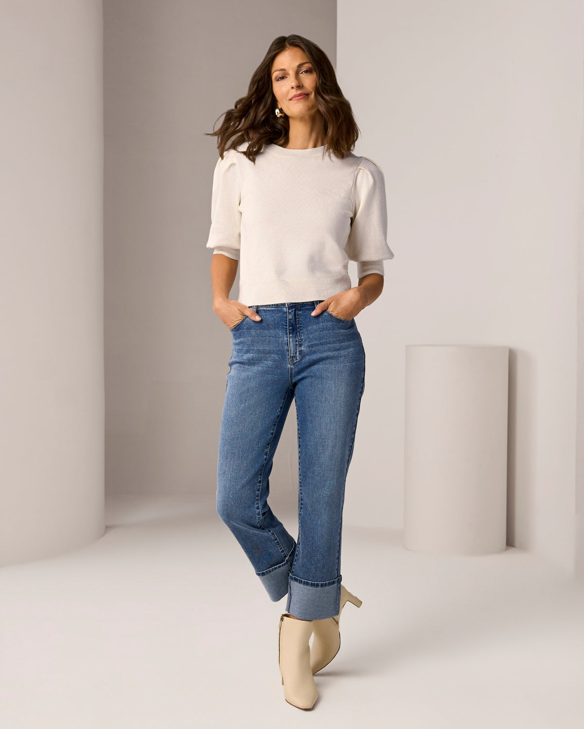 Slim Straight Cuffed Ankle Jean Medium Wash