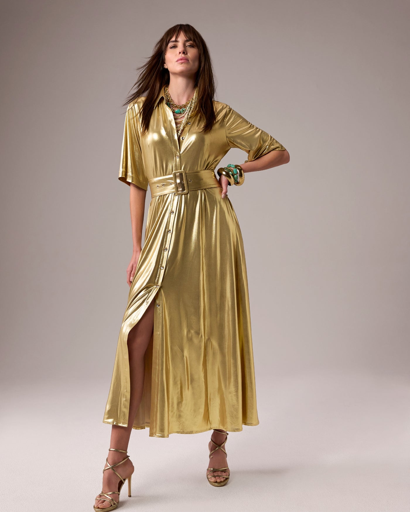 Liquid Metallic Maxi Dress Gold