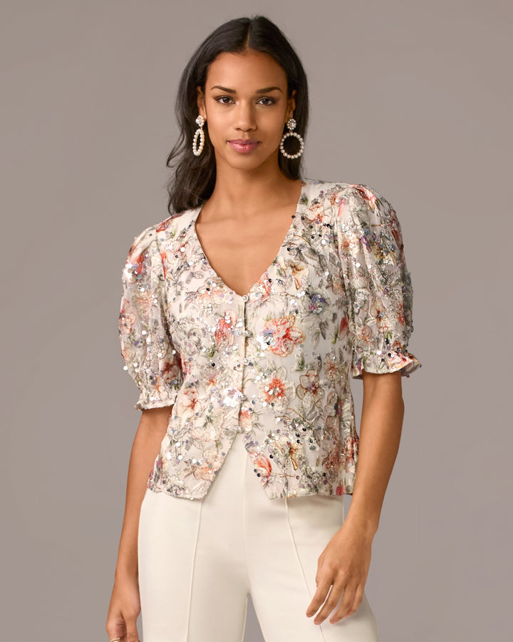 Floral Embellished Knit Top Multi