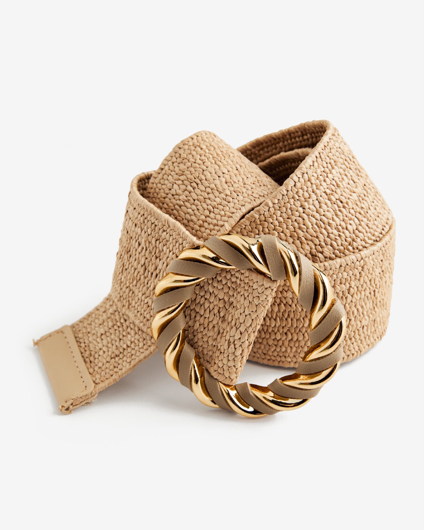 Twisted Metallic Buckle Raffia Waist Belt Light Natural
