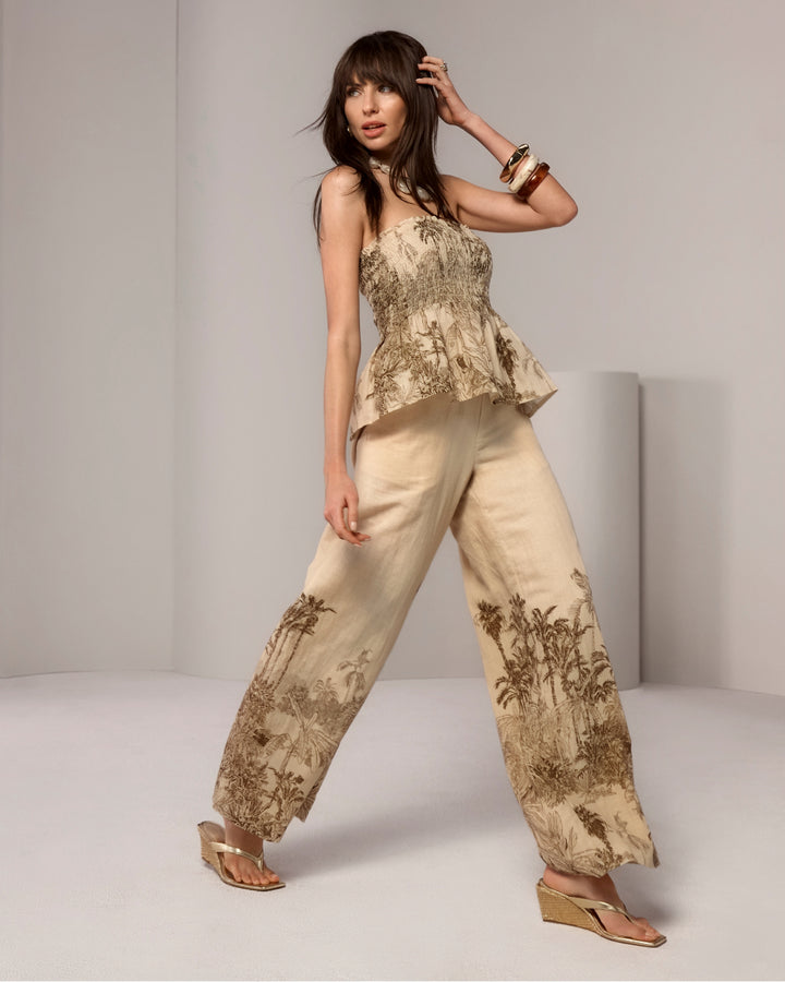 Elevated Linen Pull On Print Pant Tropical Toile