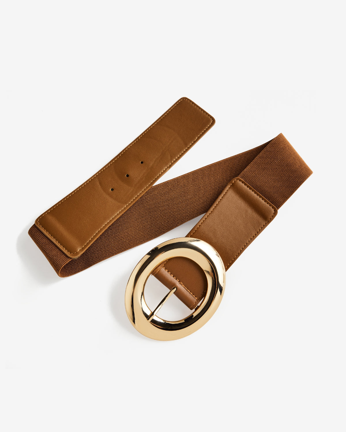Gold Circle Buckle Waist Belt Tan