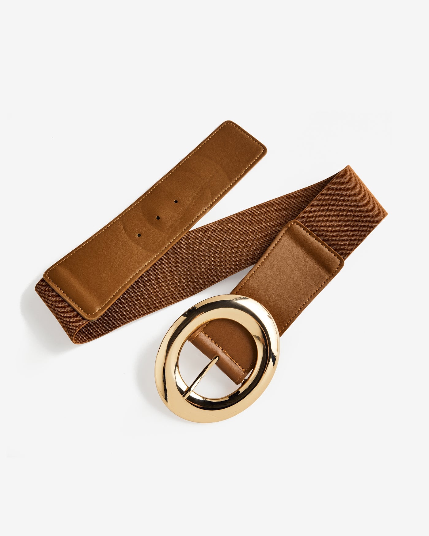 Gold Circle Buckle Waist Belt Tan