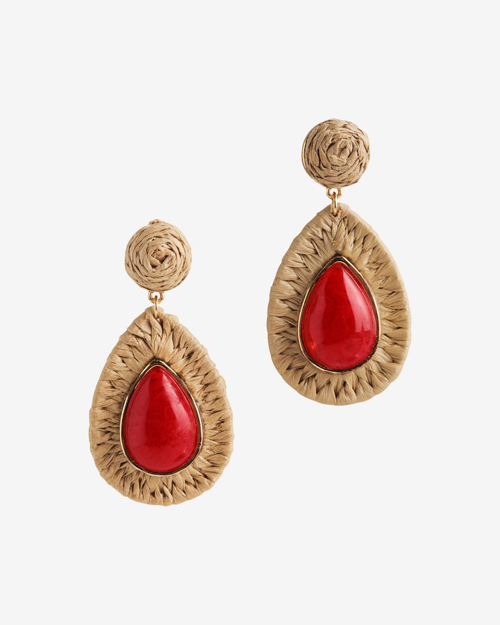 Raffia and Coral Stone Drop Earring Natural/Coral