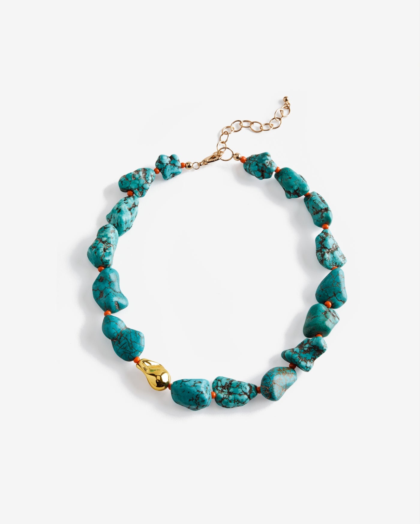 Turquoise Stone With Coral Beads Necklace Turquoise/Coral
