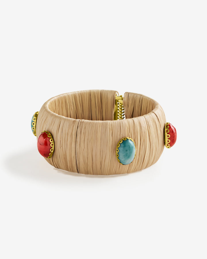 Raffia Stone Cuff Natural Multi