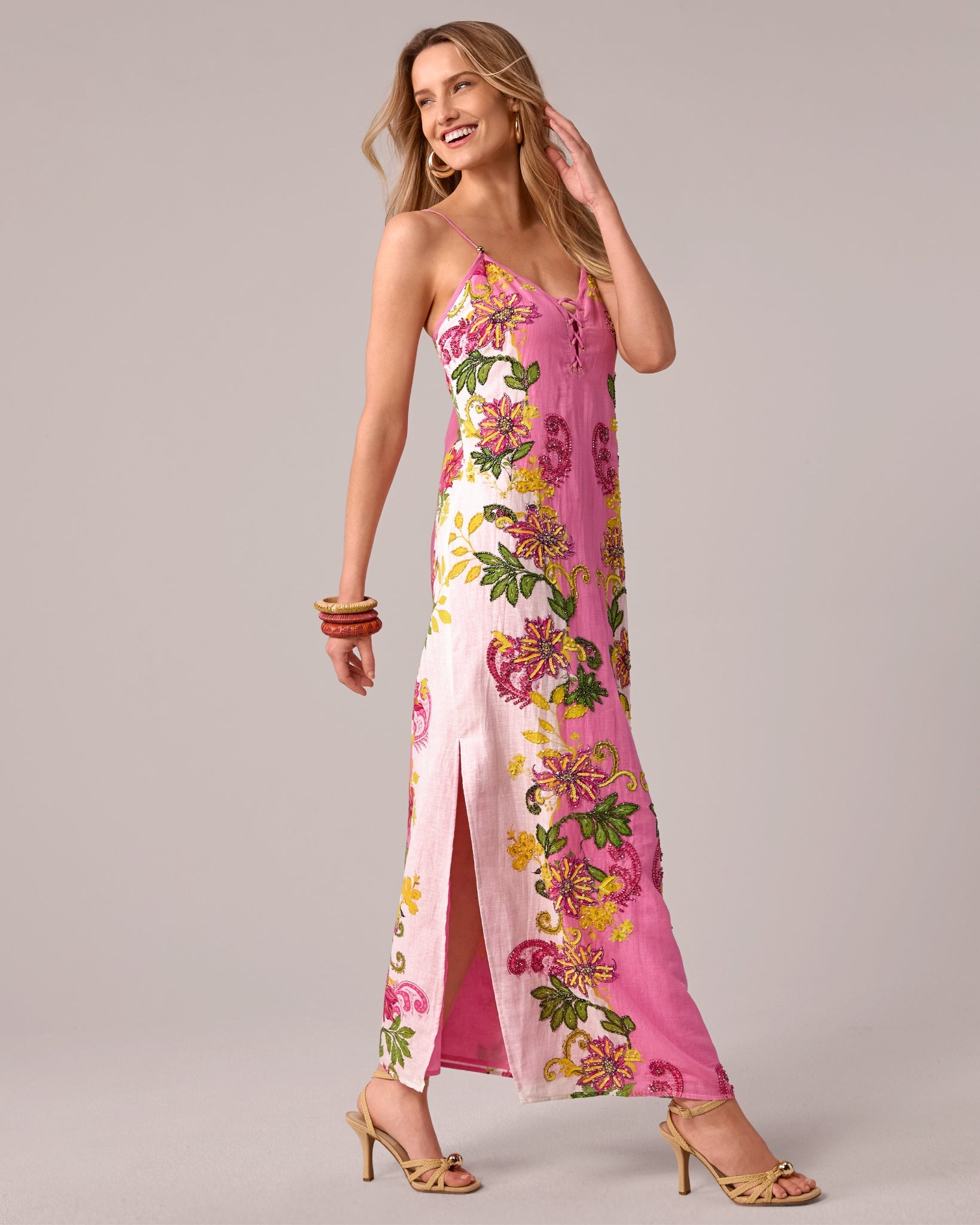 Boston Proper - Embellished Garden - Maxi Slip Dress