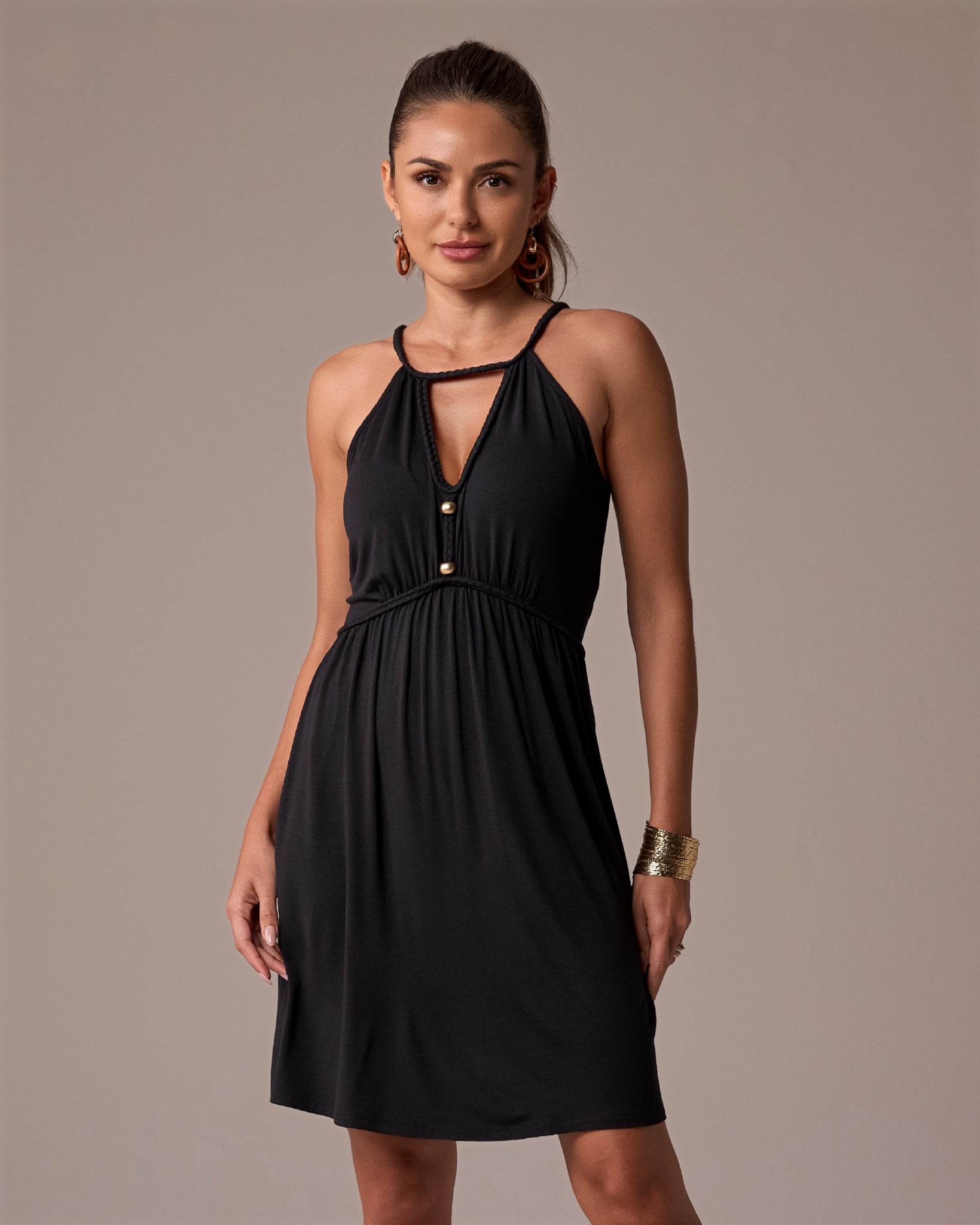 Boston Proper - Luxe Links - Boho Braided Short Dress Black