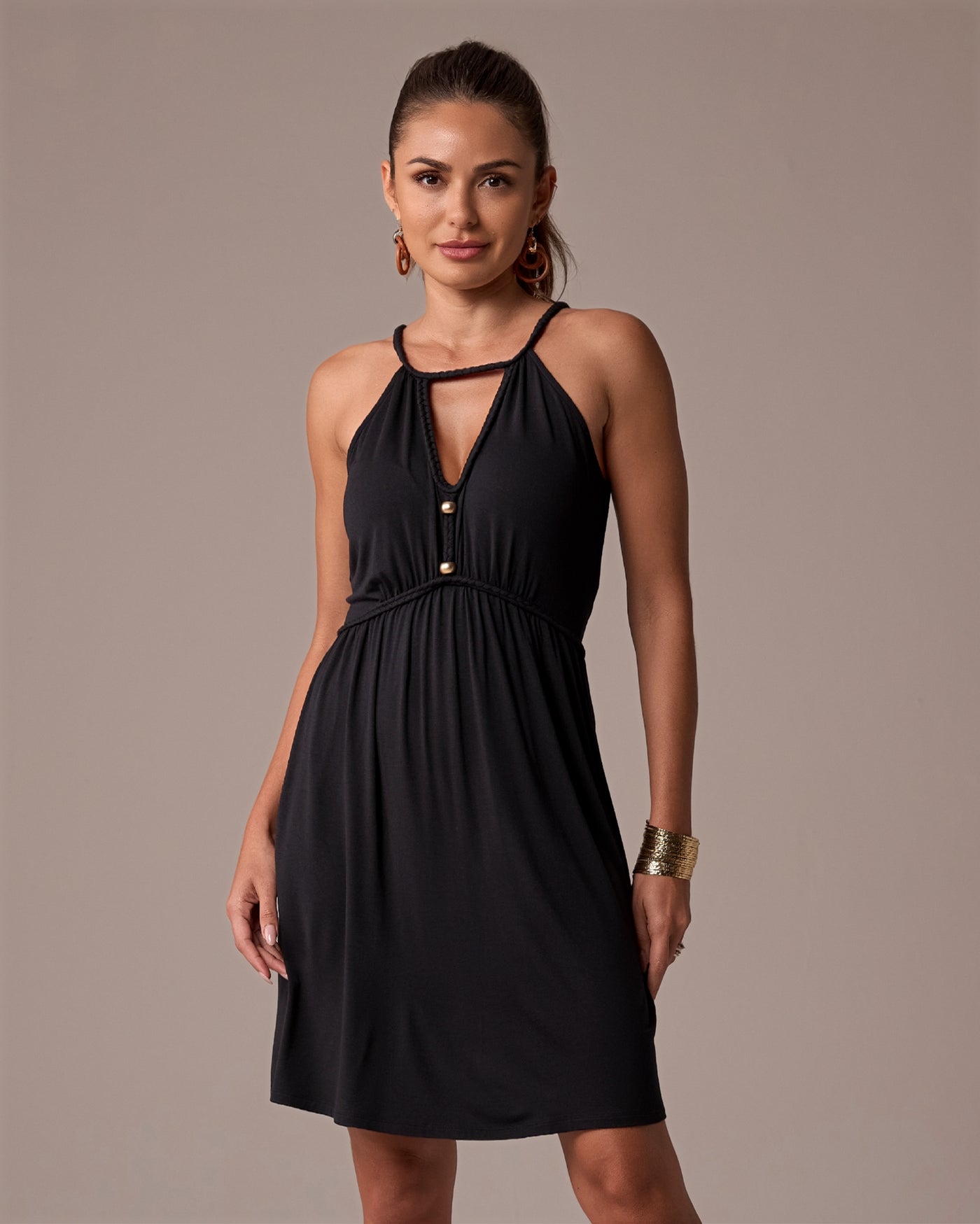 Boho Braided Short Dress Black