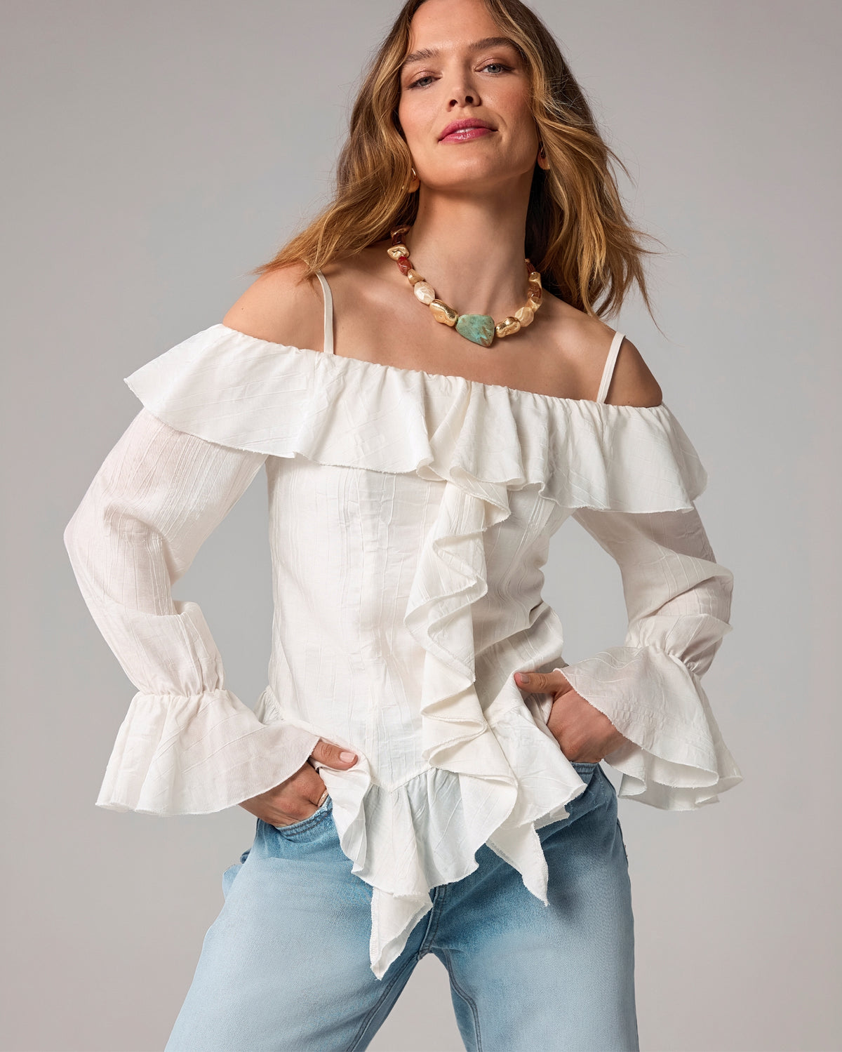 Off The Shoulder Ruffle Blouse Off White