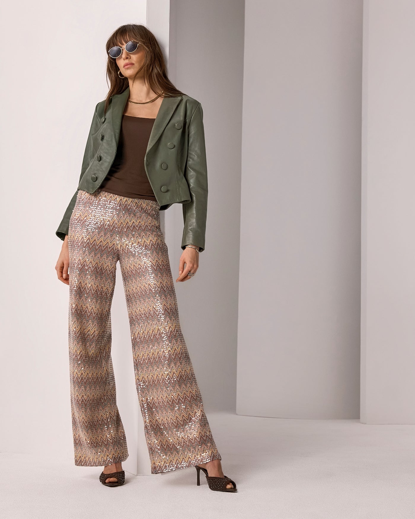 Chevron Space Dye Sequin Palazzo Pant Multi