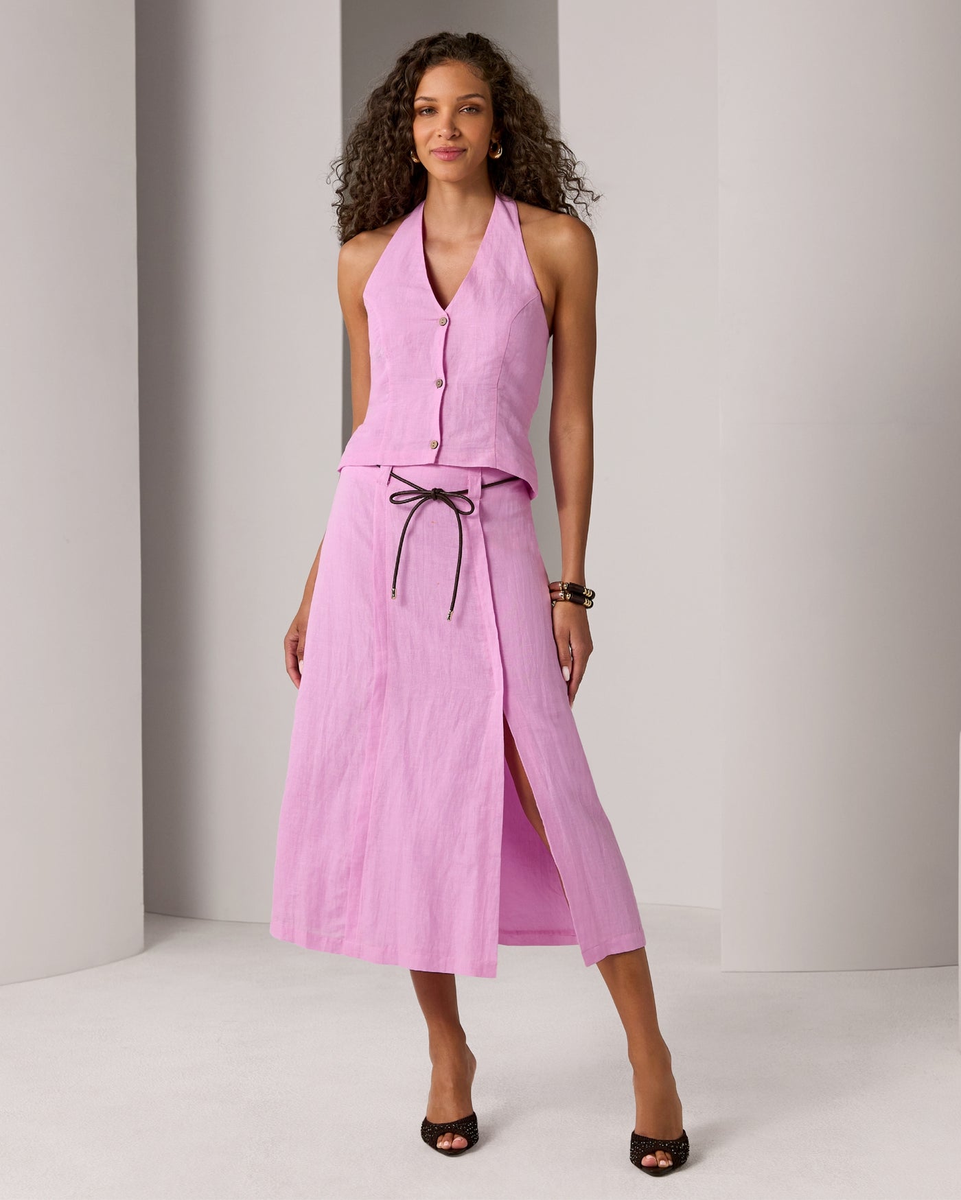 Linen Midi Skirt Orchid