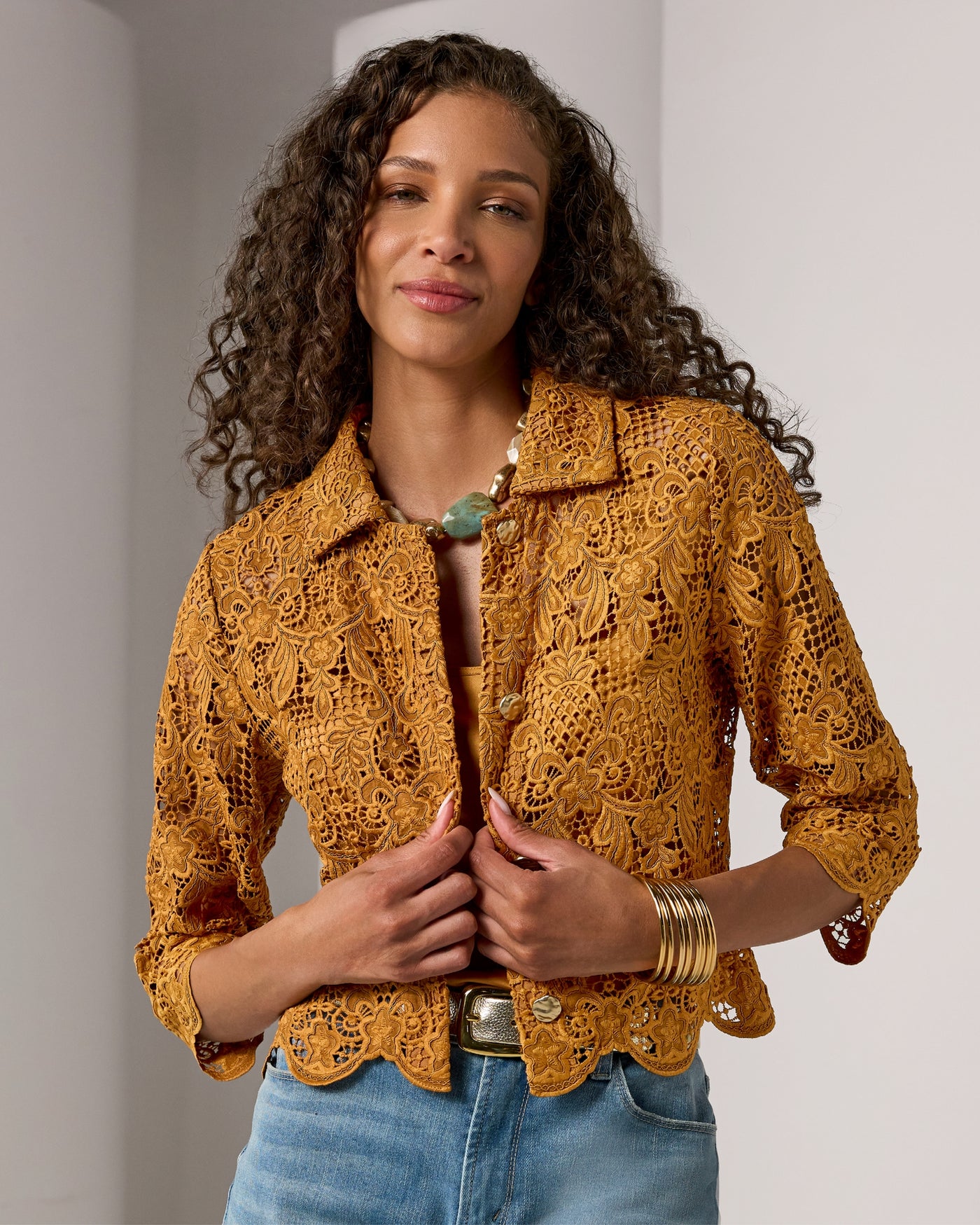 Cropped Lace Jacket Bourbon