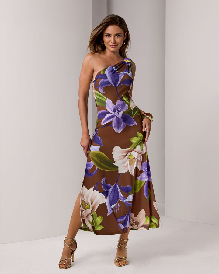 Printed One Shoulder Maxi Dress Desert Blooms