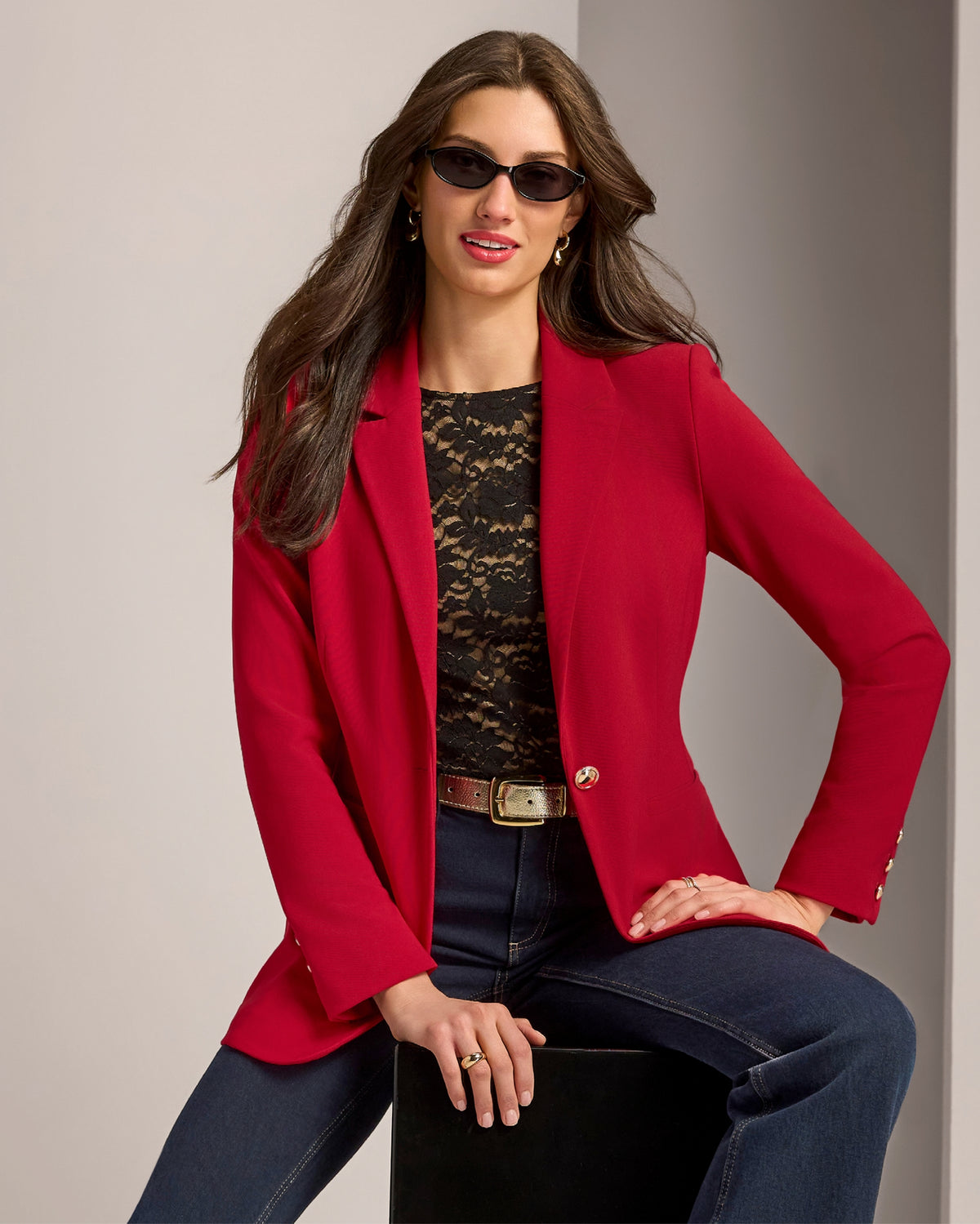 Beyond Travel Tailored Single Button Blazer French Kiss