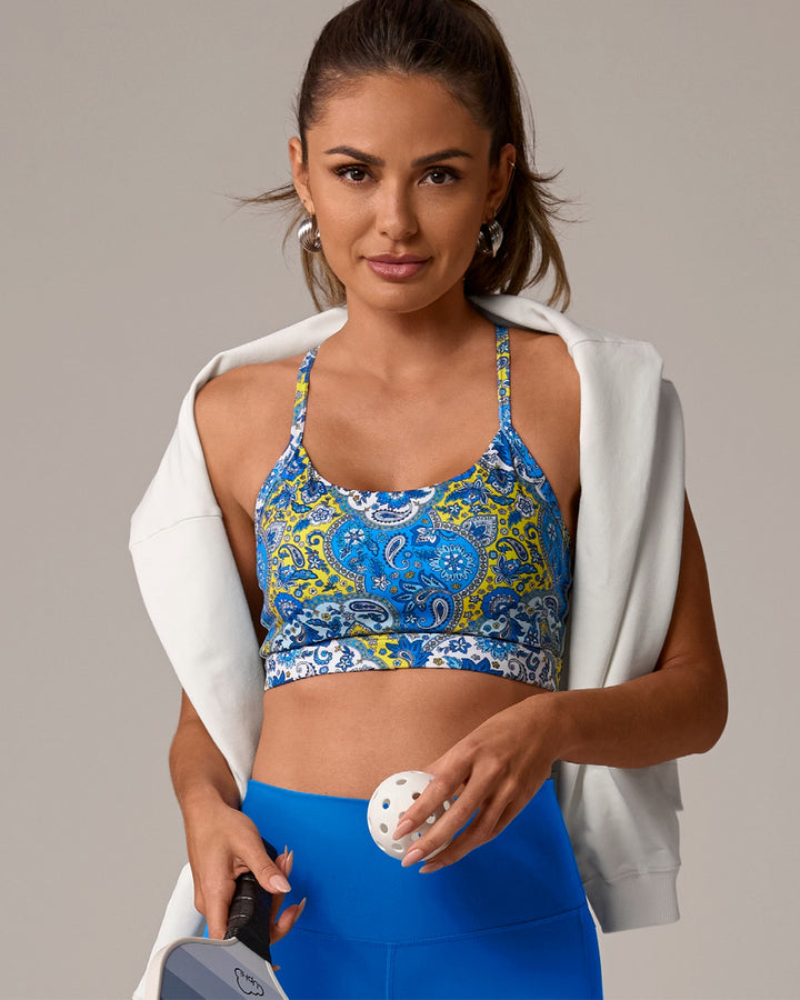 Pickletini x Boston Proper Paisley Pop Sports Bra Blue Paisley