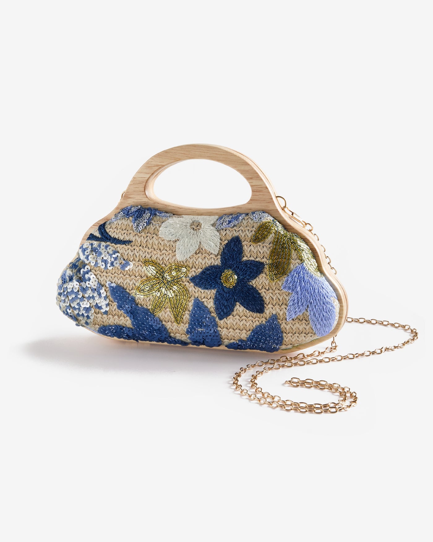 Sequin Floral Wooden Handle Bag Multi