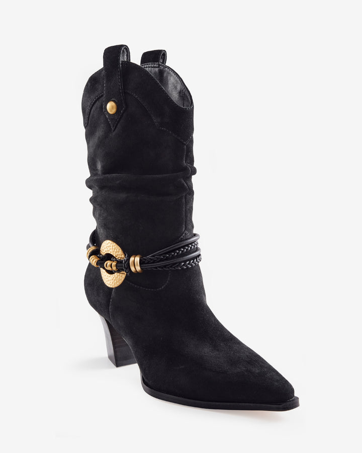 Slouchy Hardware Western Boot Black