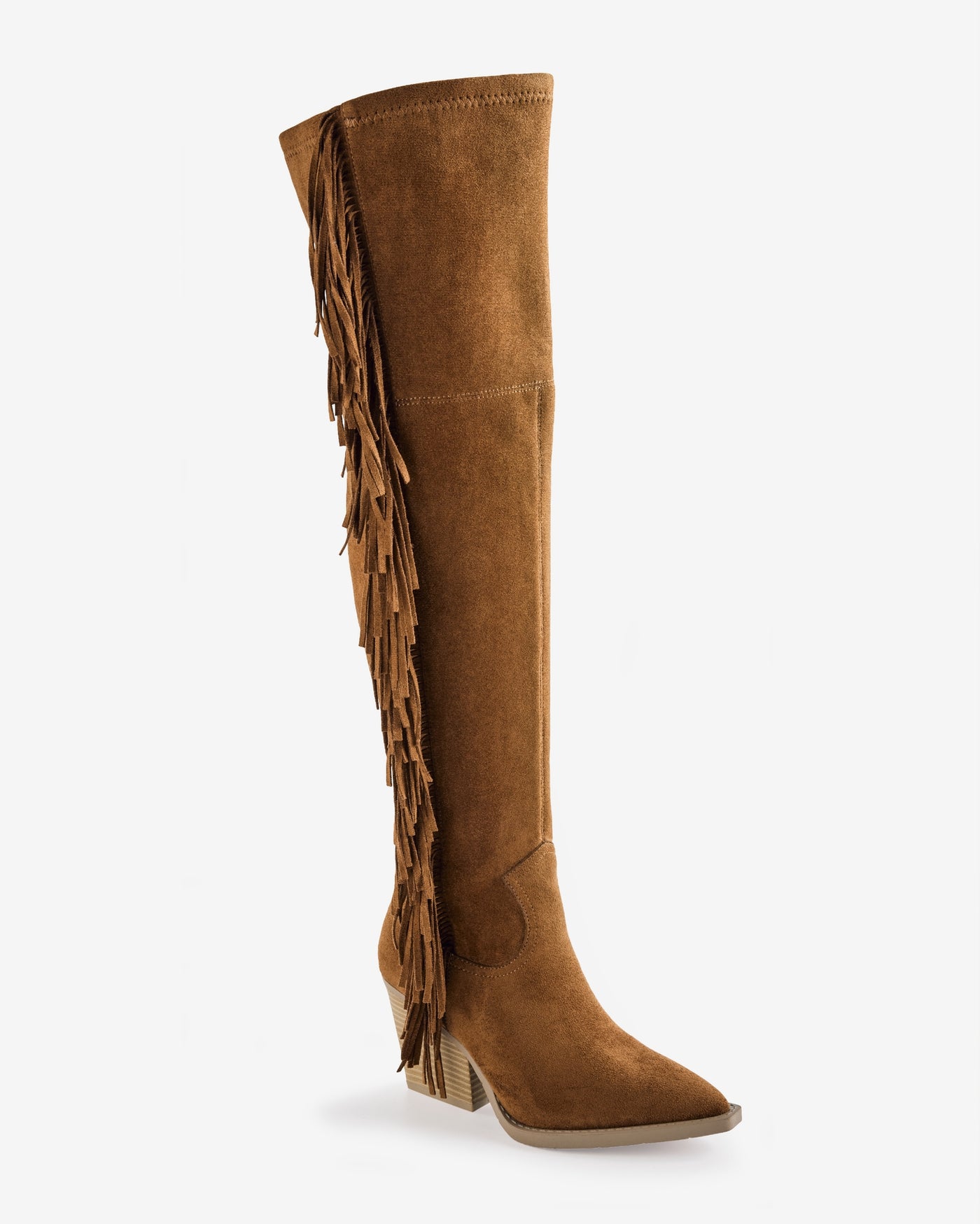Over The Knee Fringe Detail Western Boot Cognac
