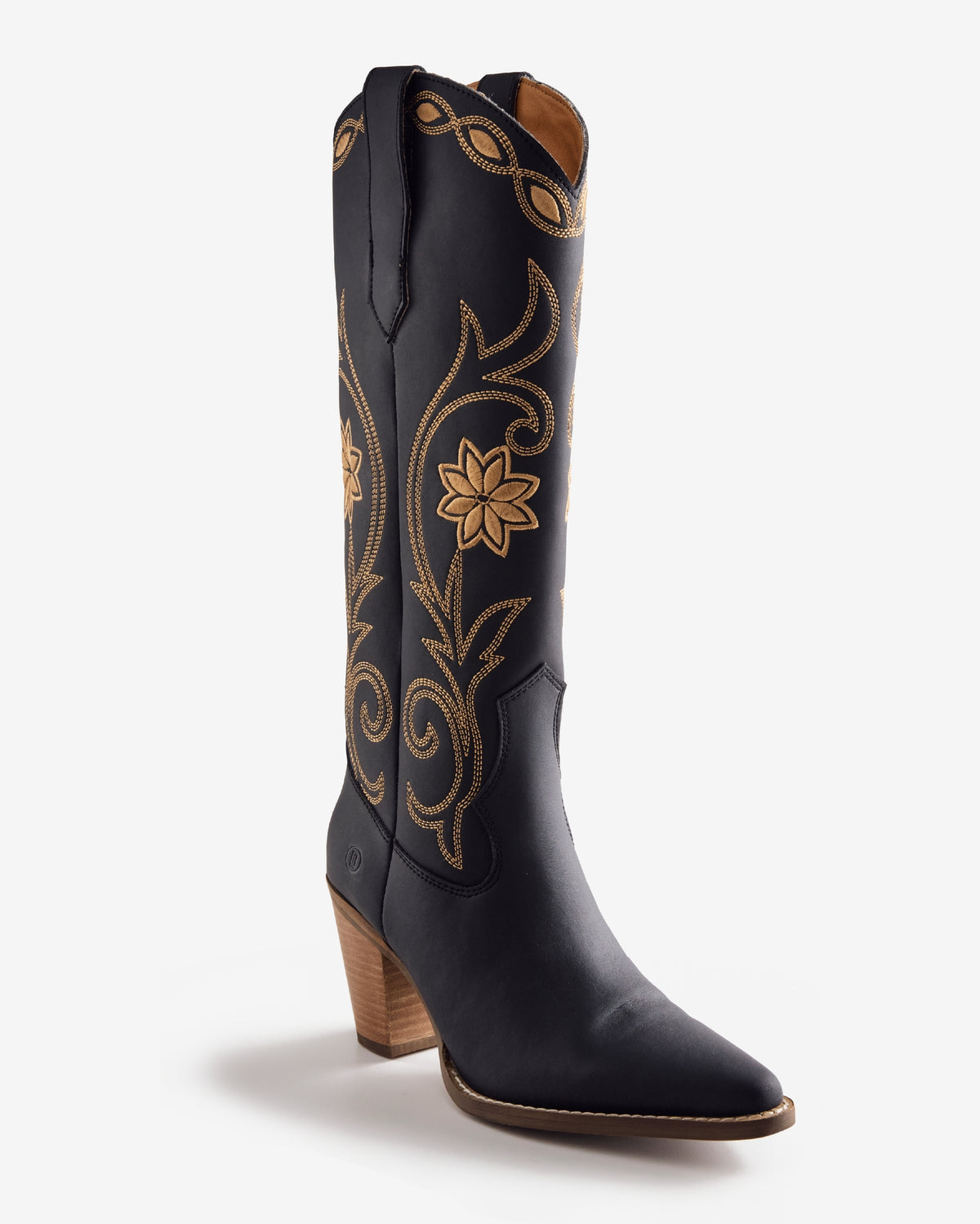 Flower Embroidered Cowboy Boot Black