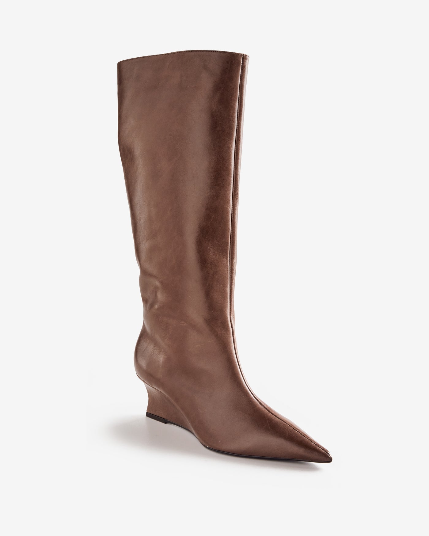 Wedge Heel To The Knee Boot Brown