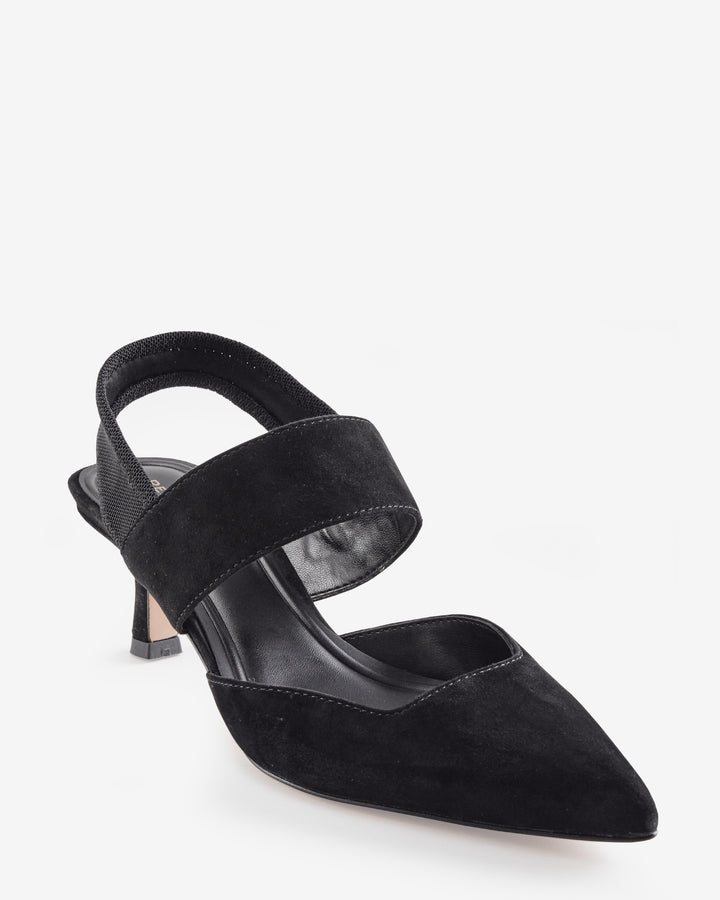 Pointed Toe Slingback Kitten Heel Black