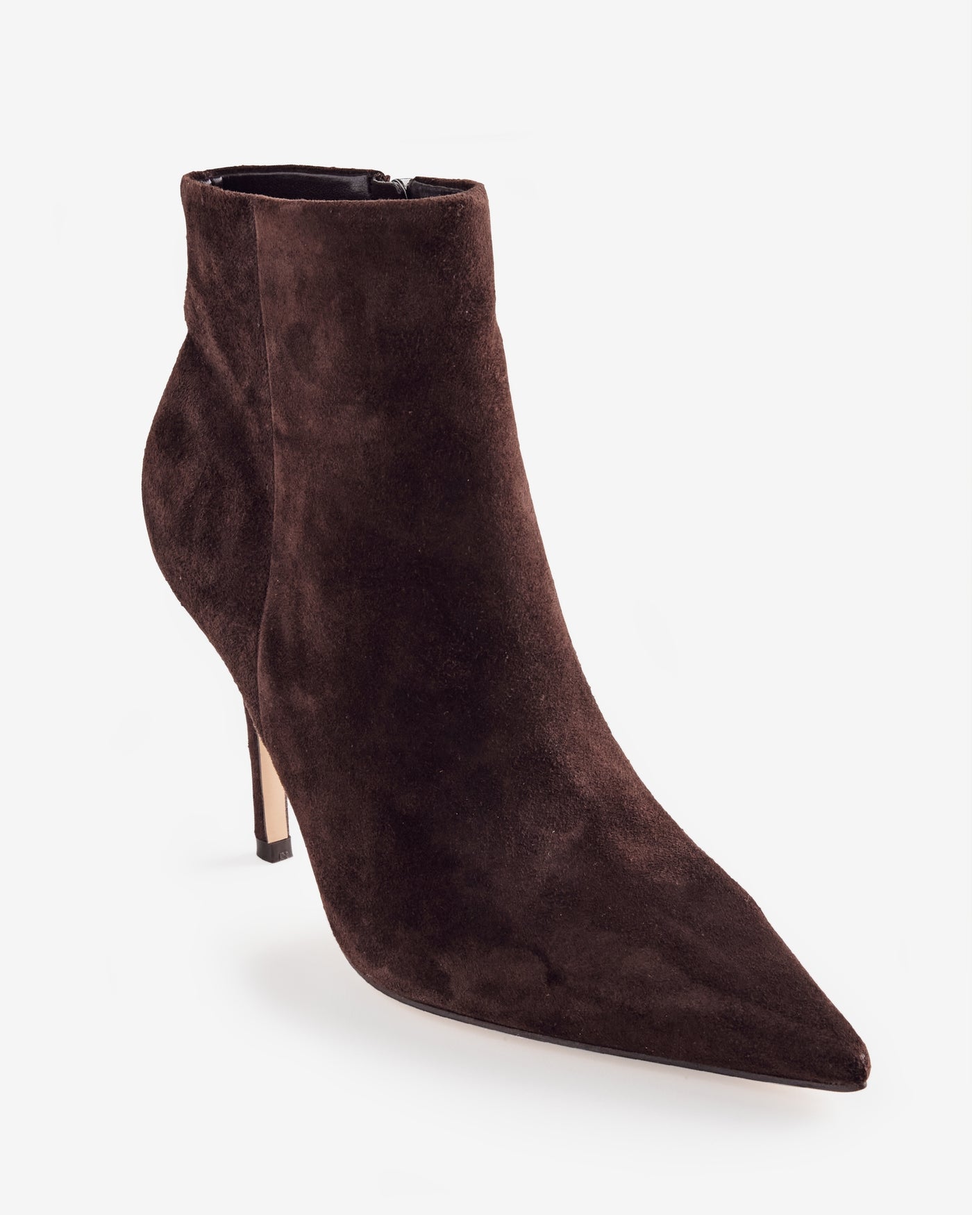 Nine West Suede Pointed Toe Kitten Heel Bootie Dark Brown