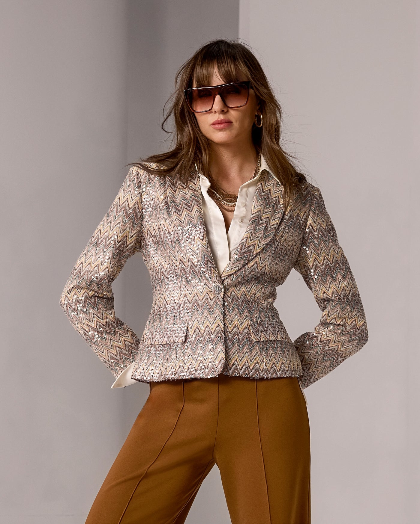 Chevron Knit Button Front Jacket Multi