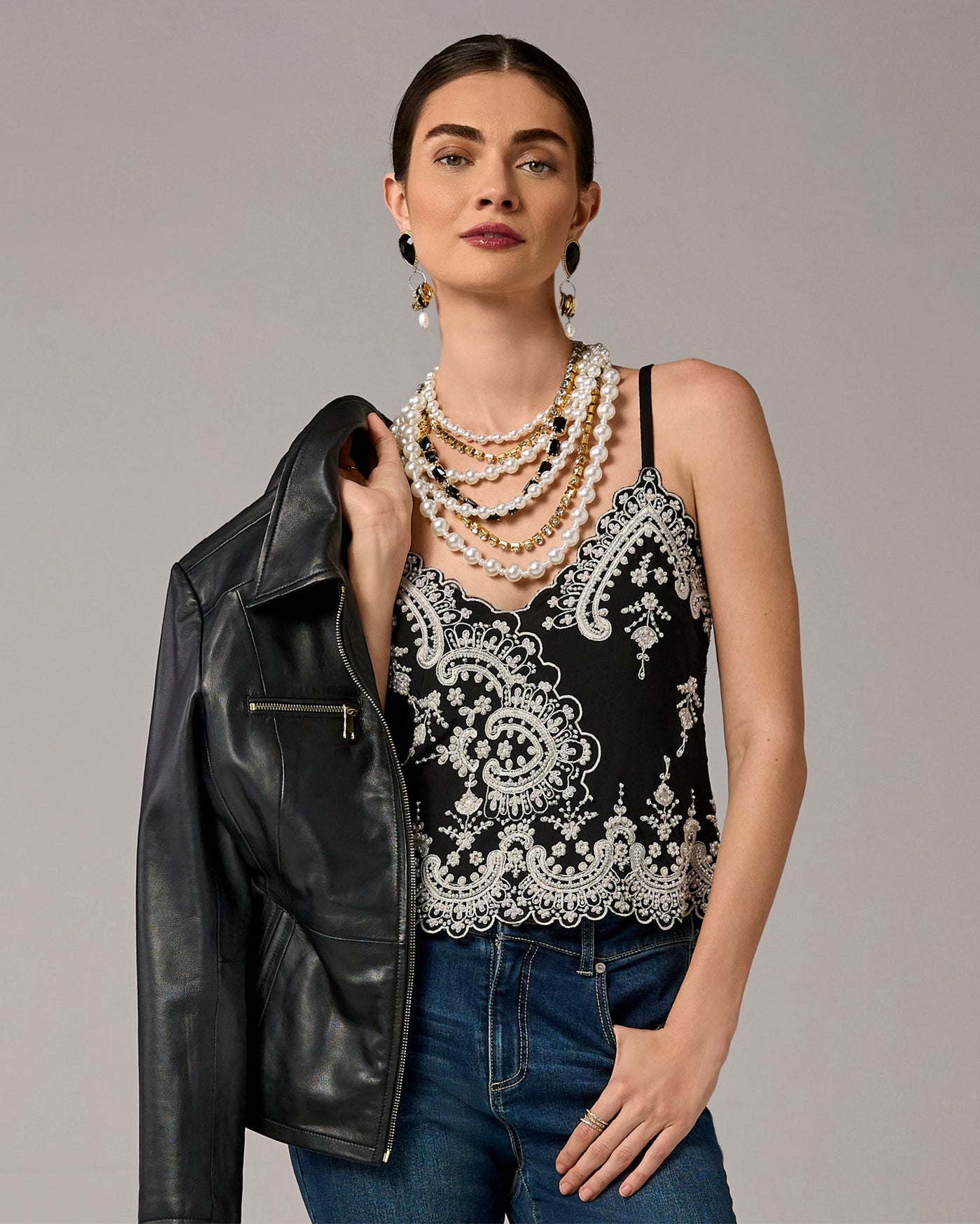 Beaded Detail Cami Proper Black/Off White