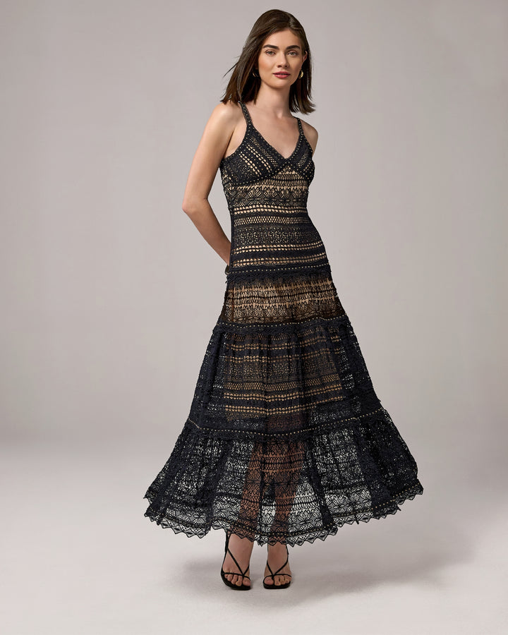 Studded Novelty Lace Dress Proper Black