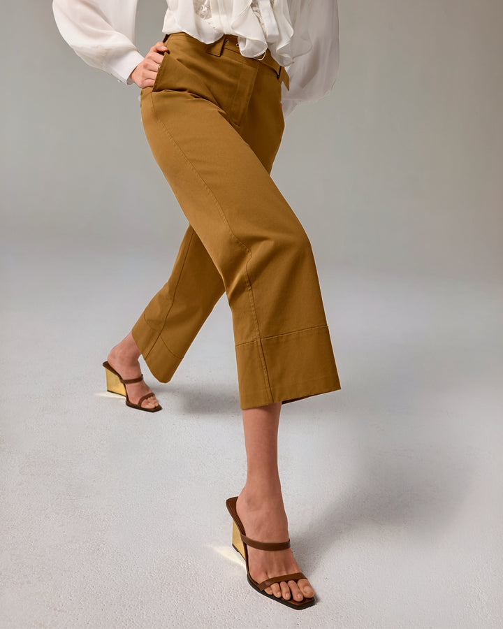 Belted Brushed Twill Cuffed Ankle Pant Hazelnut