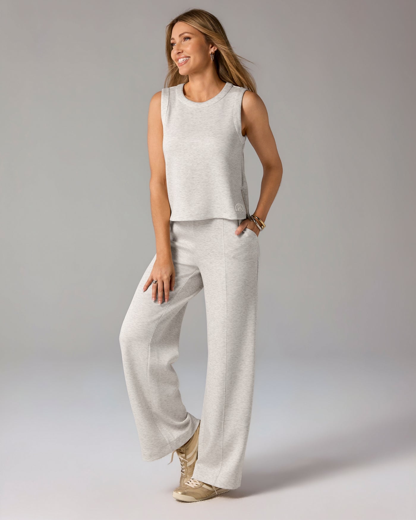 Luxe Lounge Wide Leg Pintuck Pant Light Heather Gray