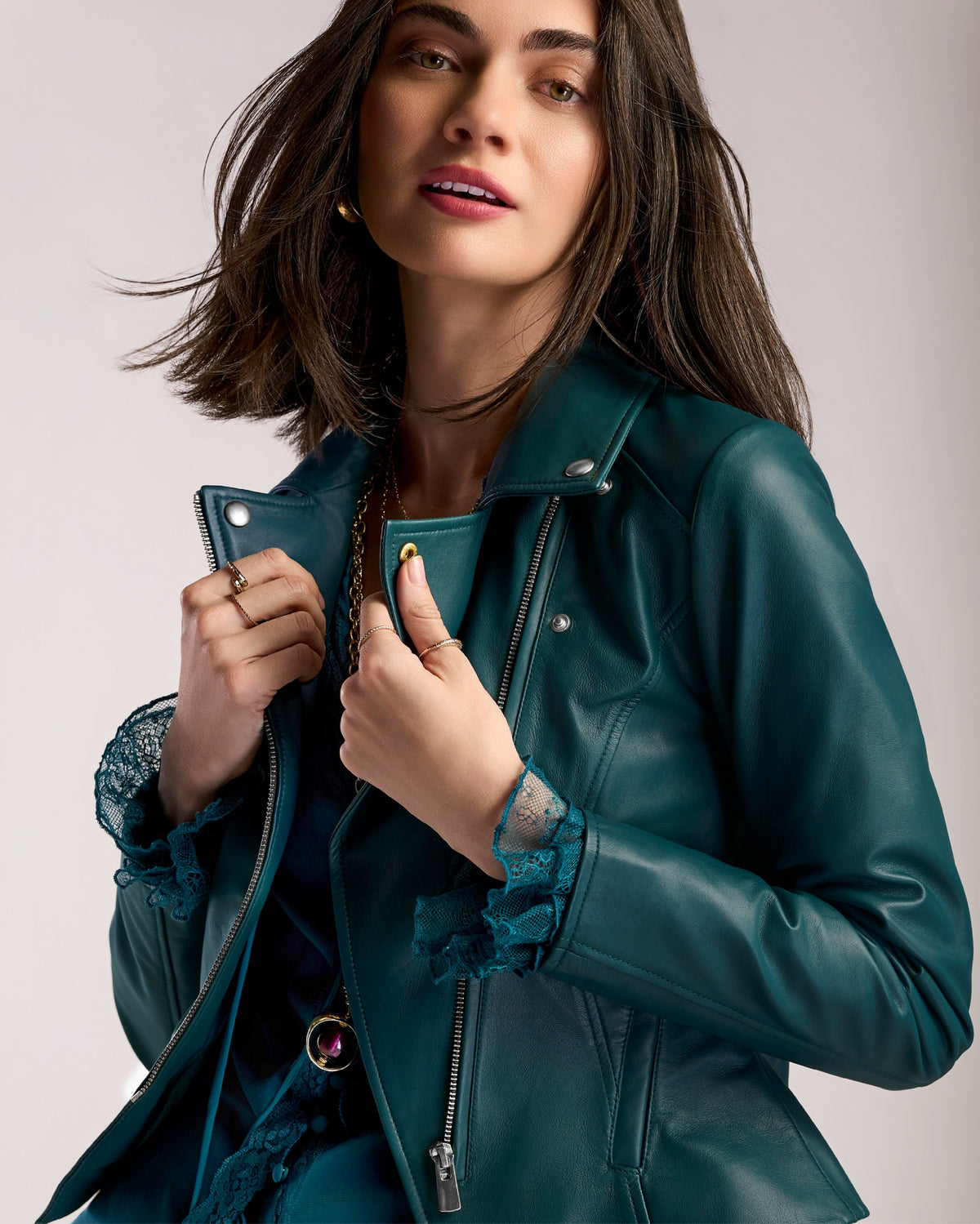 Genuine Leather Moto Deep Teal