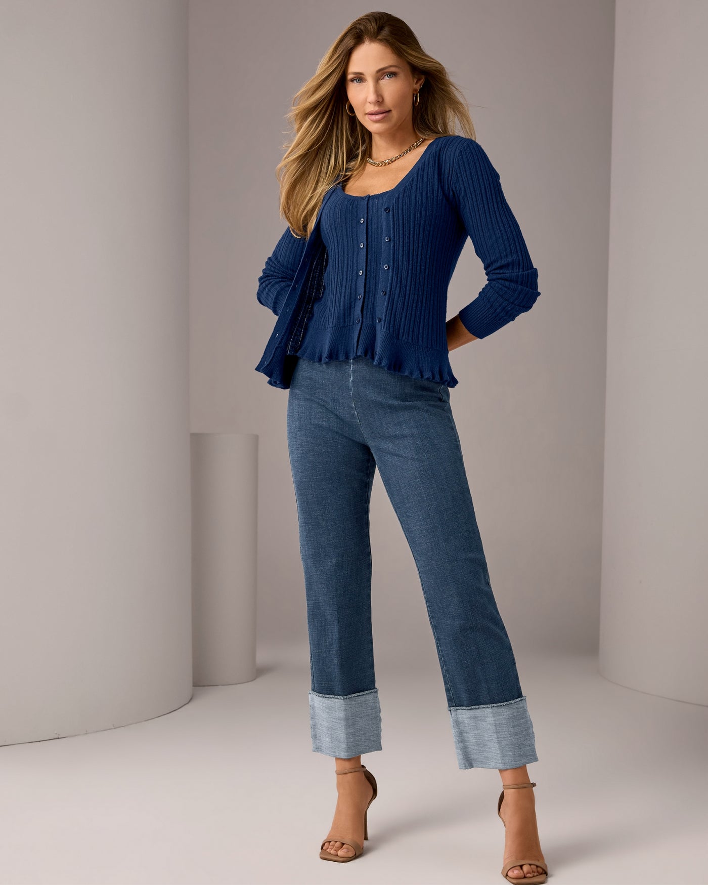 Cuffed Denim Pull On Jean Medium Wash