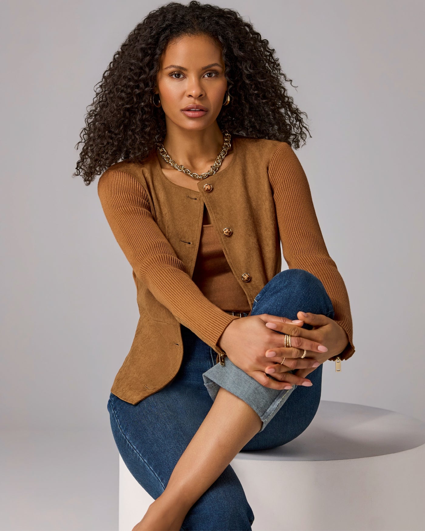 Faux Suede and Rib Cardigan Thrush