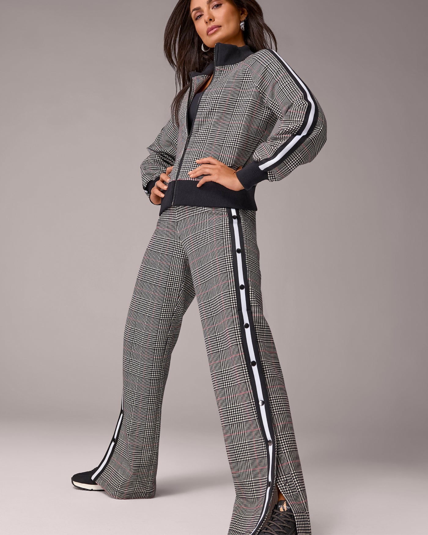 Plaid Printed French Terry Jacket Set Plaid Fete