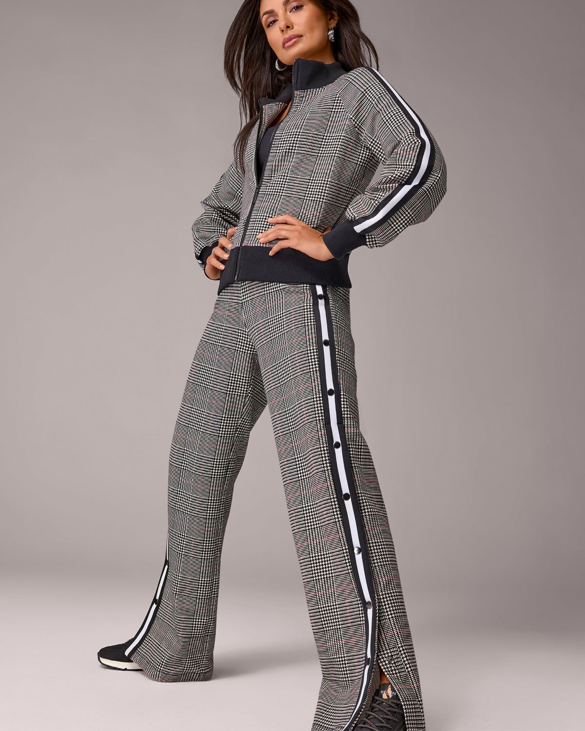 Plaid Printed French Terry Jacket Set Plaid Fete