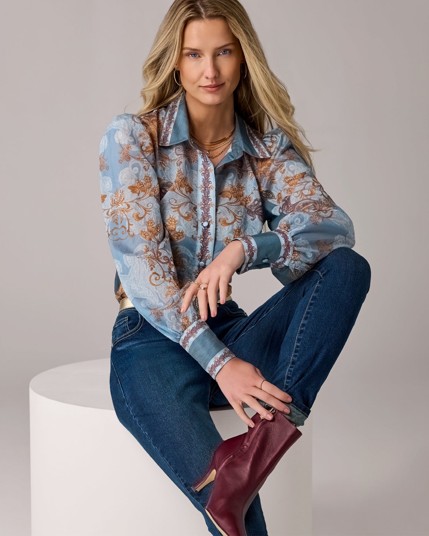 Victoria Printed Balloon Sleeve Shirt Paisley Floral