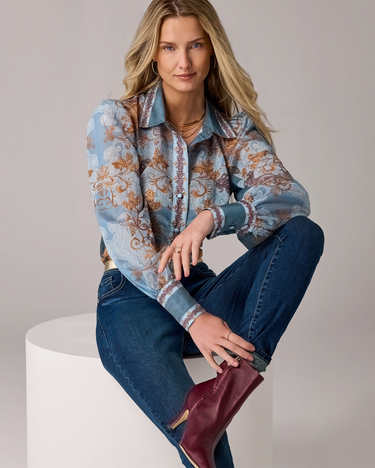 Victoria Printed Balloon Sleeve Shirt Paisley Floral