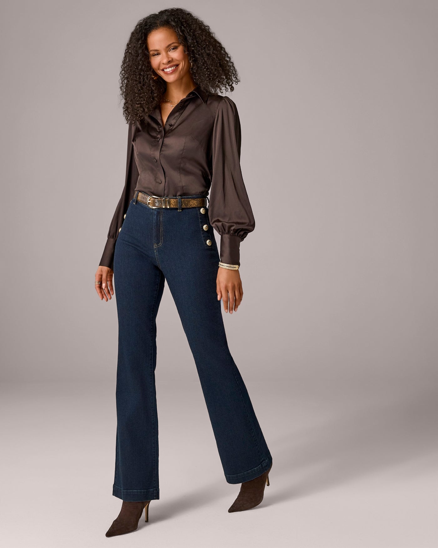 Crest Button Pocket Wide Leg Jean Dark/Medium Denim