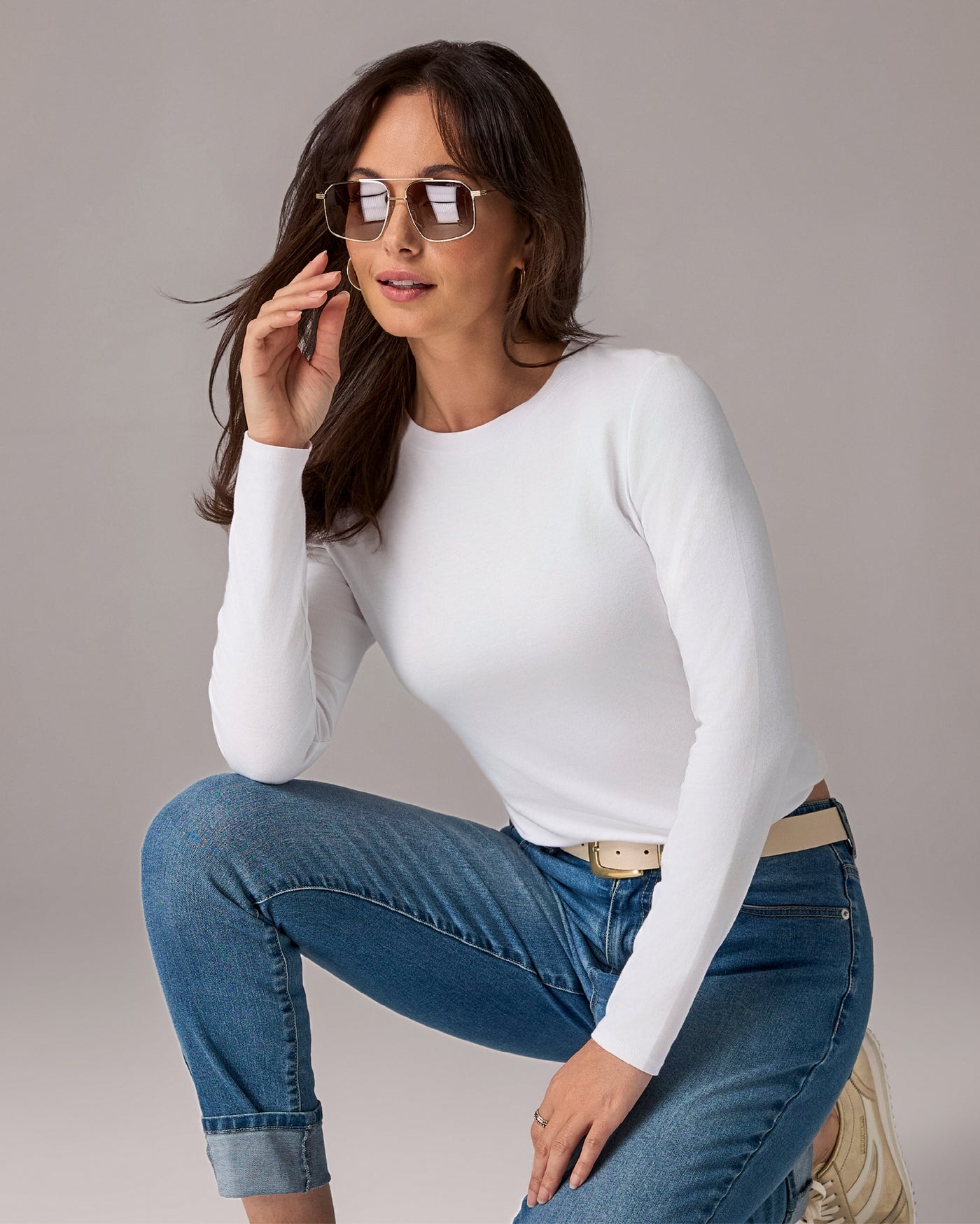 Long Sleeve Crew Neck T Shirt Pure White