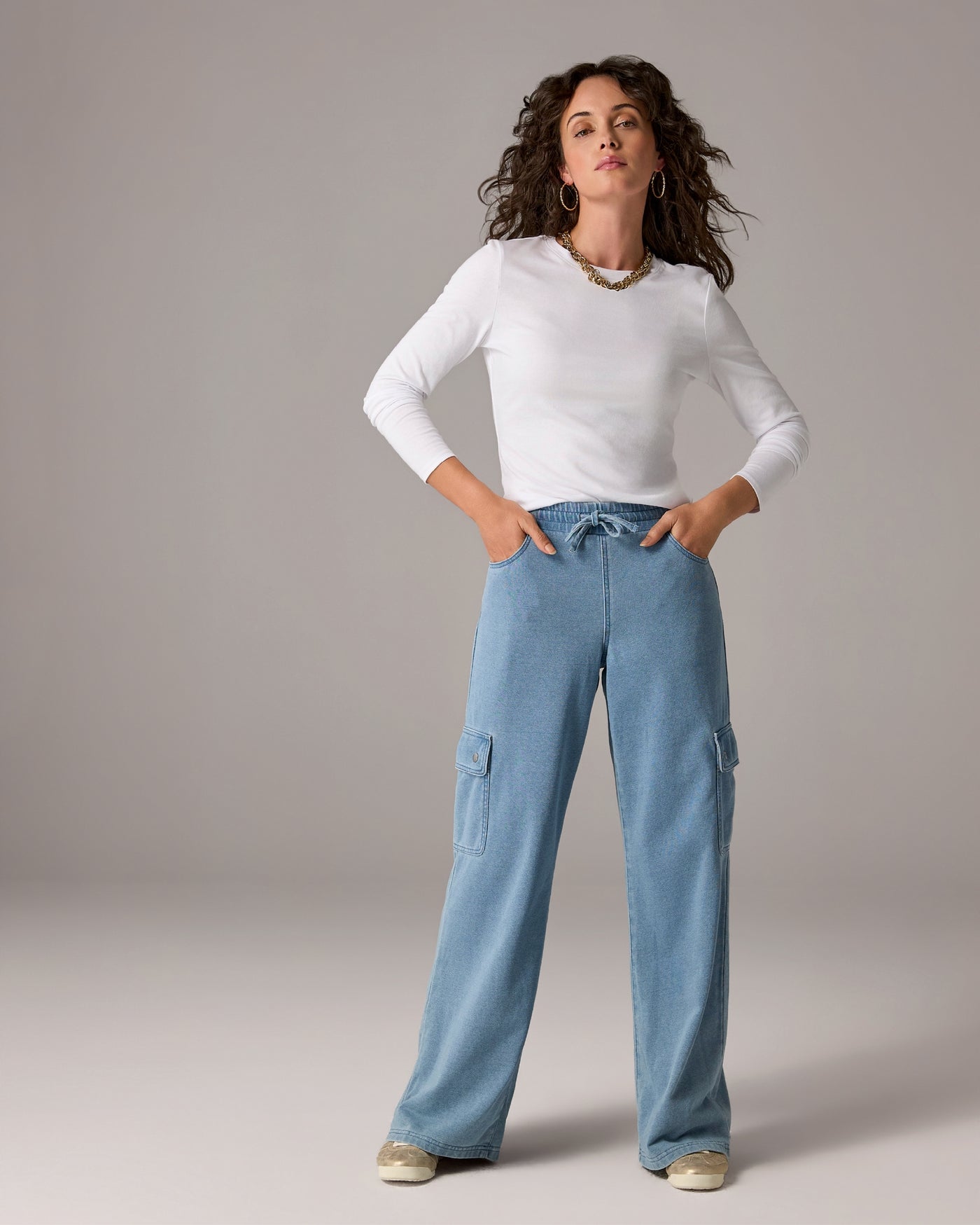 Denim French Terry Cargo Pant Light Wash Denim