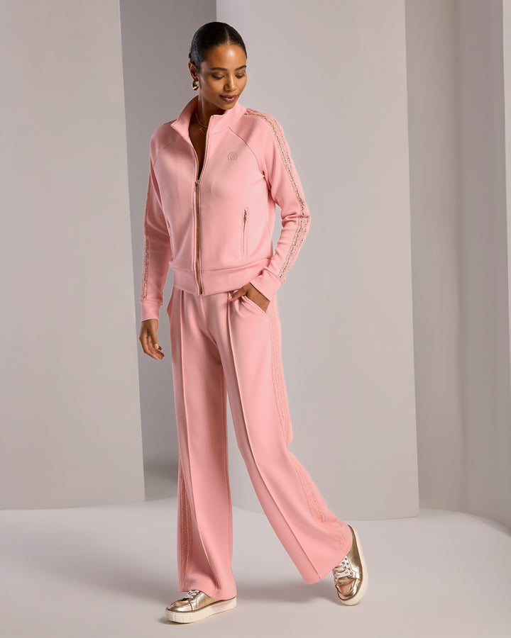 Lace Inset Luxe Lounge Track Set Coral Blush