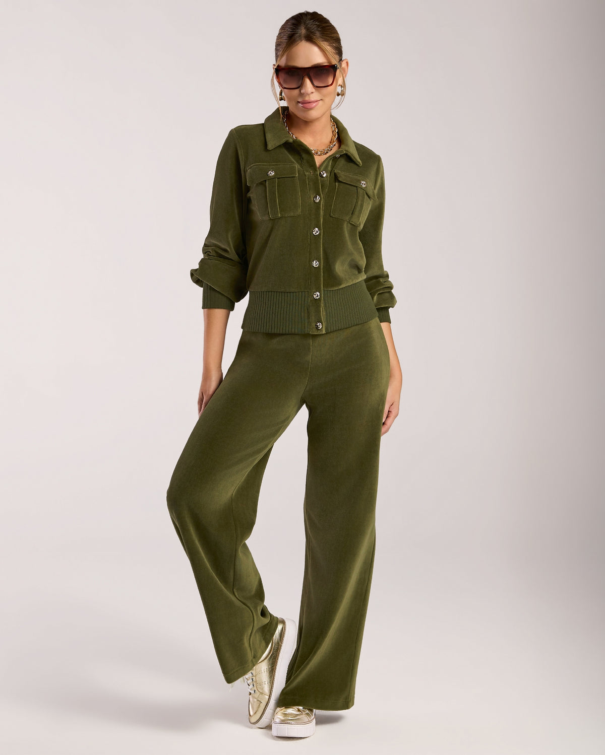 Cotton Velour Utility Set Olive Night