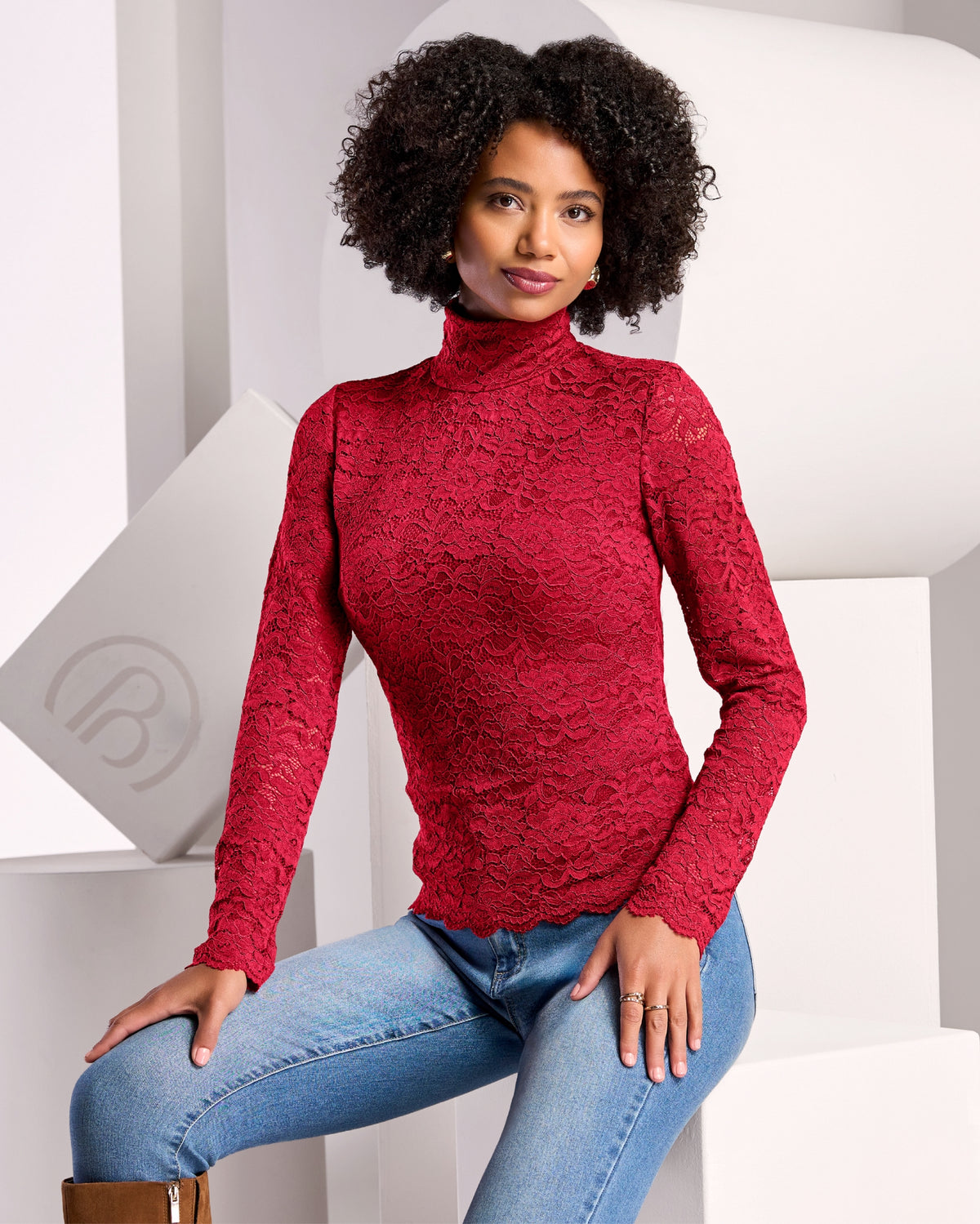 Turtleneck Long Sleeve Lace Top French Kiss