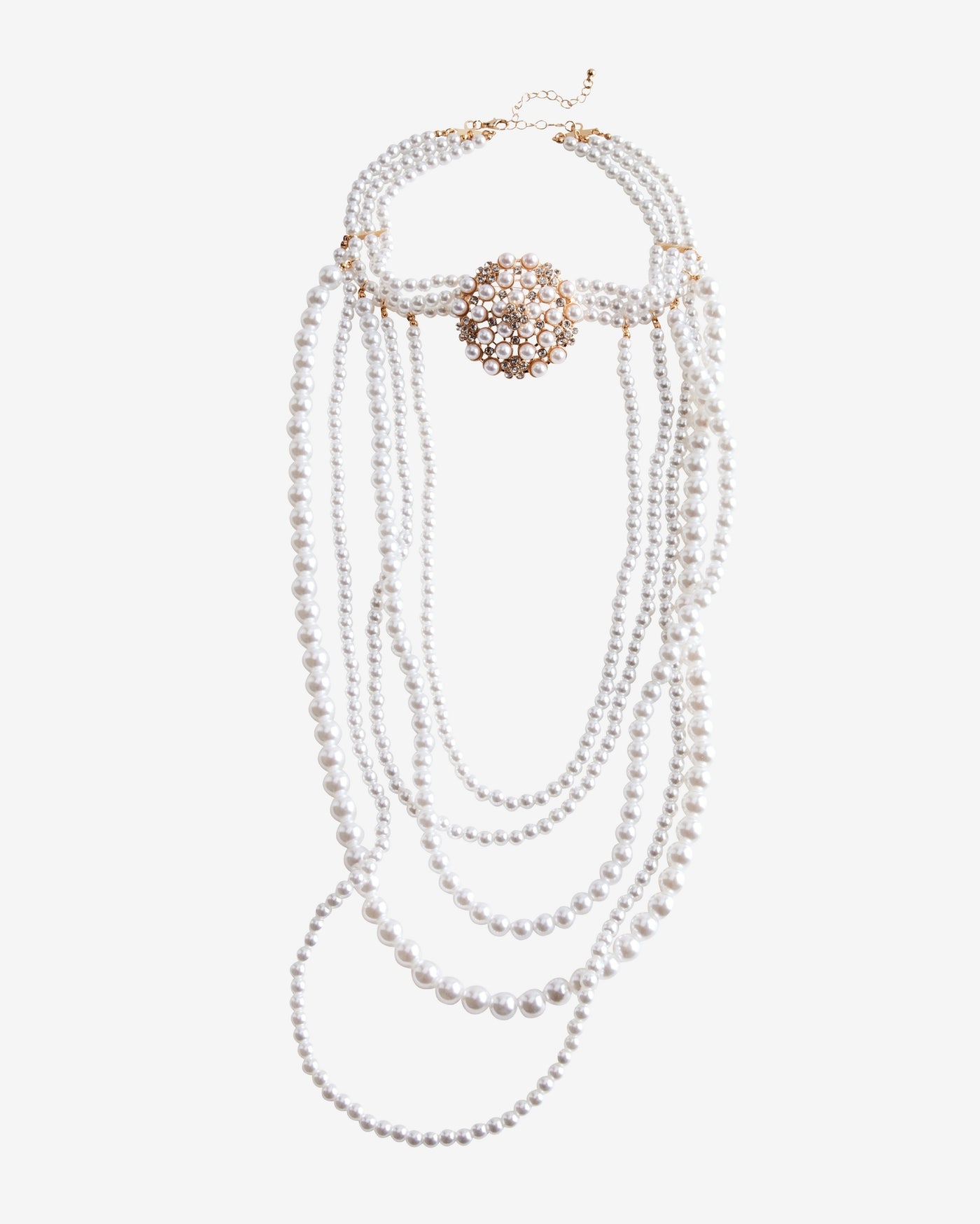Long Layered Pearl Choker Necklace White