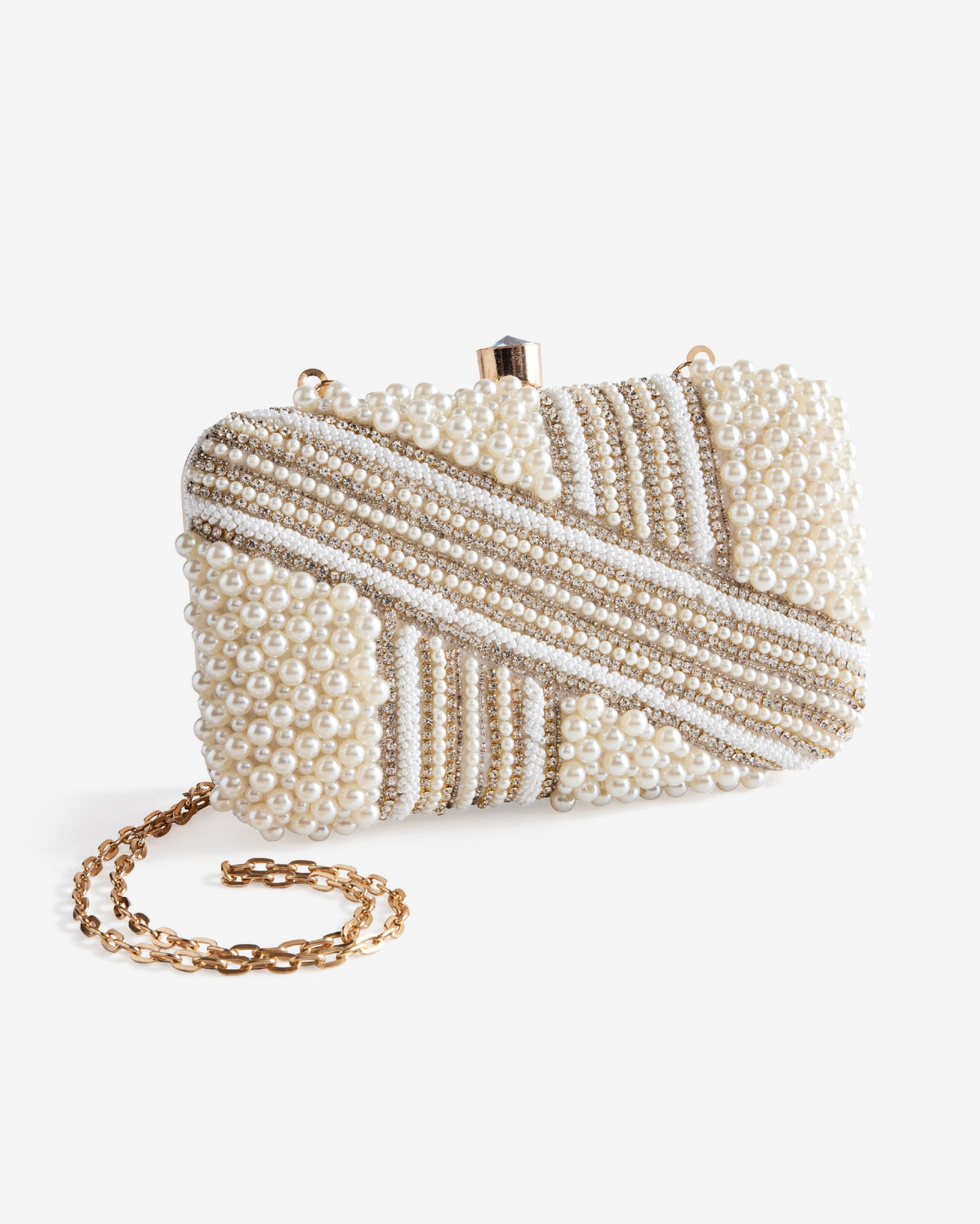 Pearl and Bead Clutch White