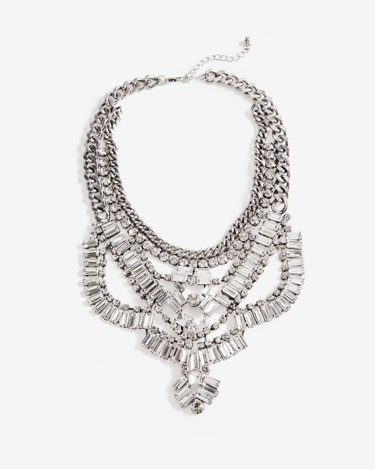 Rhinestone and Chain Statement Necklace Silver