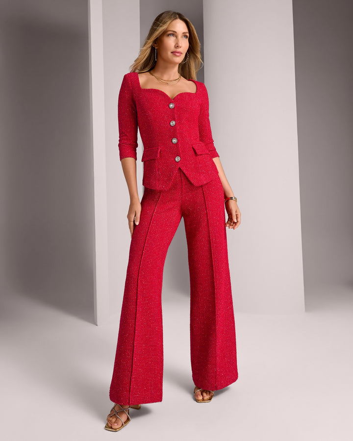 Knit Tweed Wide Leg Pant Red/Gold