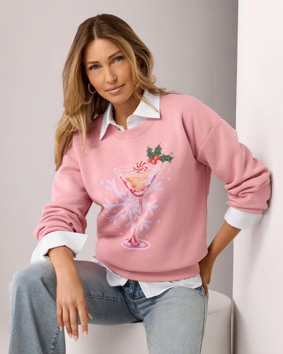 Winter Martini Graphic Sweatshirt Coral Blush